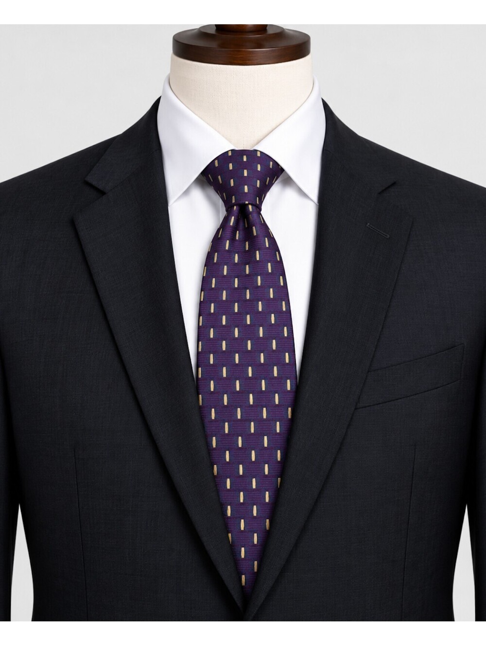 Mark Pendleton Vintage Silk Necktie Purple Gold Dash Pattern Classic 59”